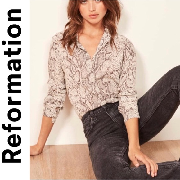 Reformation Tops - REFORMATION Violet Python Print Blouse Top Shirt S